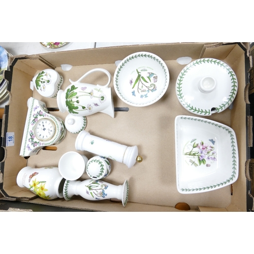 18 - A collection of Portmeirion Botanic patterned items including mantle clock, jug, preserve pot etc