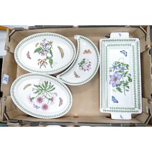 24 - A collection of Portmeirion Botanic patterned items including oval serving platters, crescent shaped... 