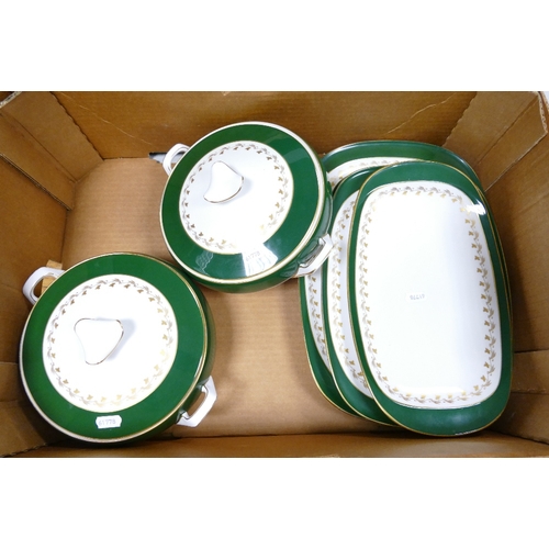 34 - A very large Spode Green Velvet patterned dinner service including gravy boats, tureens, Coffee set,... 