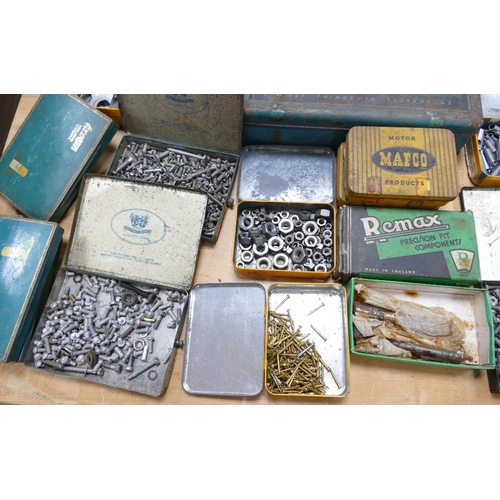 399 - A collection of vintage tins containing washers, screws, bolts etc (1 tray)