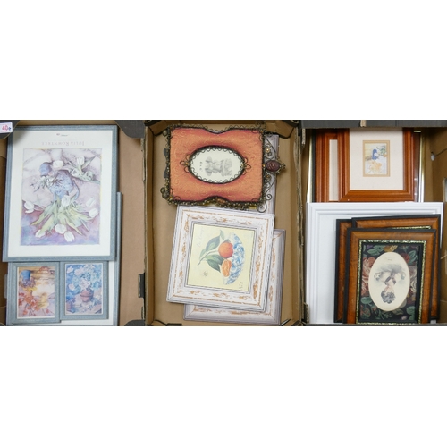 40 - A large collection of decorative framed prints(3 trays)