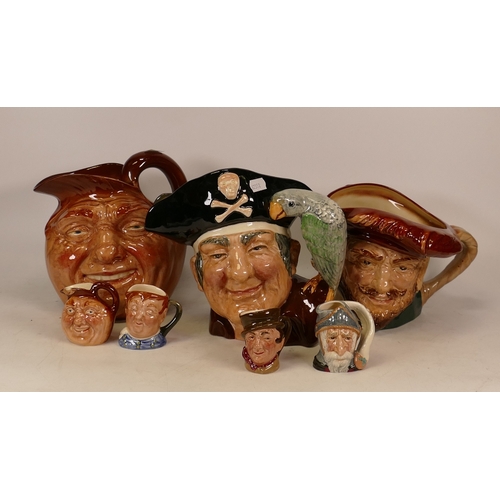 477 - Royal Doulton character jugs to include Large Long John Silver D6335, large Drake, large John Barley... 