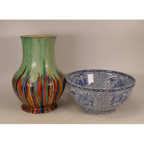 57 - Arcadian Ware art deco style vase together with Adams blue and white Chinese patterned bowl (2)