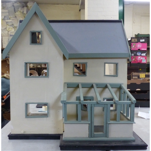 329A - Large Handmade Three-Story Dolls House painted in White with Duck Egg Accents. Height: 89.2cm Width:... 