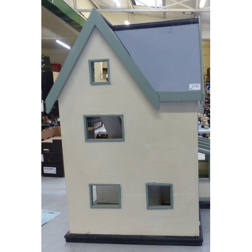 329A - Large Handmade Three-Story Dolls House painted in White with Duck Egg Accents. Height: 89.2cm Width:... 