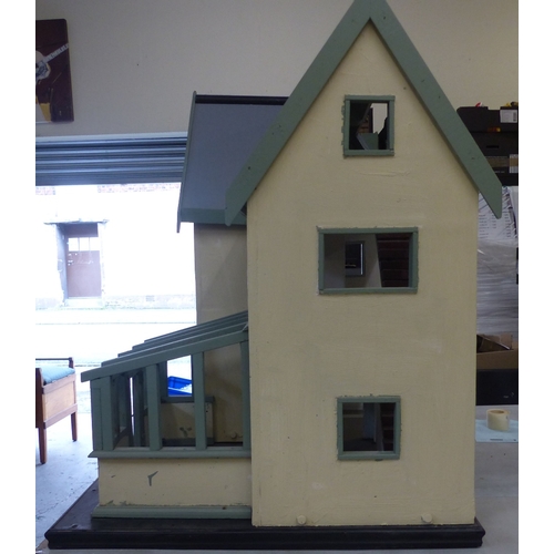 329A - Large Handmade Three-Story Dolls House painted in White with Duck Egg Accents. Height: 89.2cm Width:... 