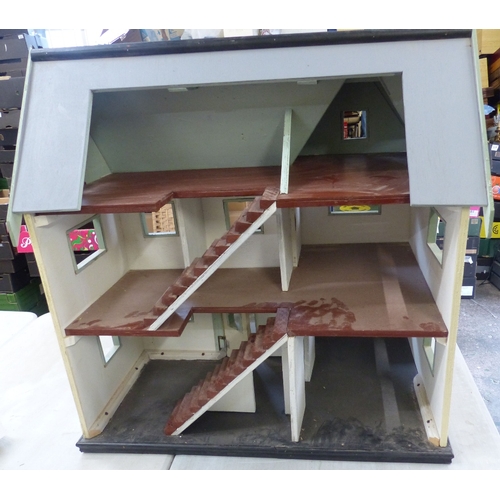 329A - Large Handmade Three-Story Dolls House painted in White with Duck Egg Accents. Height: 89.2cm Width:... 