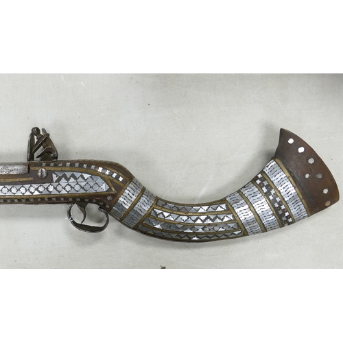 685 - 19th Century Afghan Jezail Rifle with Mother of Pearl Inlay Woodstock and indistinct markings to loc... 