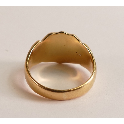 731 - 18ct gold gents signet ring, ring size R, 8.8g.