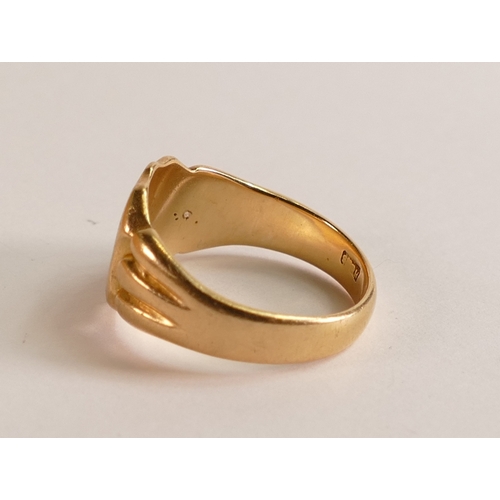 731 - 18ct gold gents signet ring, ring size R, 8.8g.