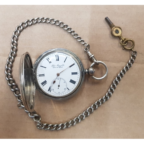 54 - Swiss made John Moyer's silver (935) pocket watch on a silver plated chain.