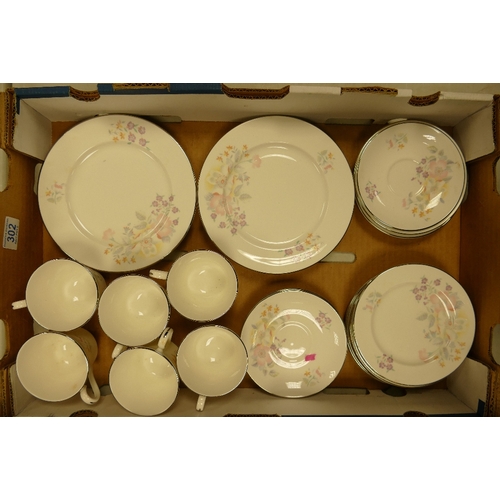 302 - Marlborough floral tea and dinner ware to include 6 trios and 6 salad plates (1 tray)