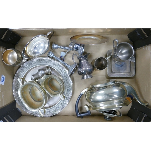 306 - A collection of metal ware including some silver plated items to include serving tray, teapot, milk ... 