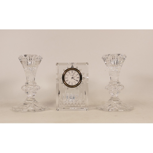 361 - Waterford Crystal mantle clock together with a pair of candlesticks (3)