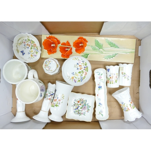 370 - A mixed collection of items to include Aynsley Cottage Garden vases, lidded boxes, Portmeirion mug, ... 