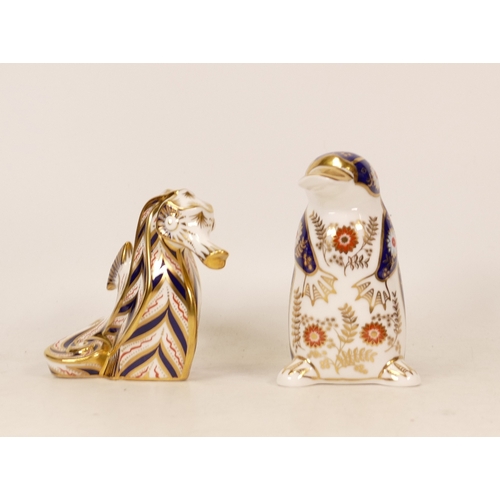 584 - Royal Crown Derby paperweights Platypus and Seahorse, gold stopper (2)