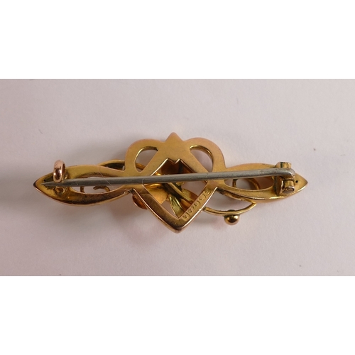 766 - 9ct gold Art Noveau style brooch, with steel pin,2g.