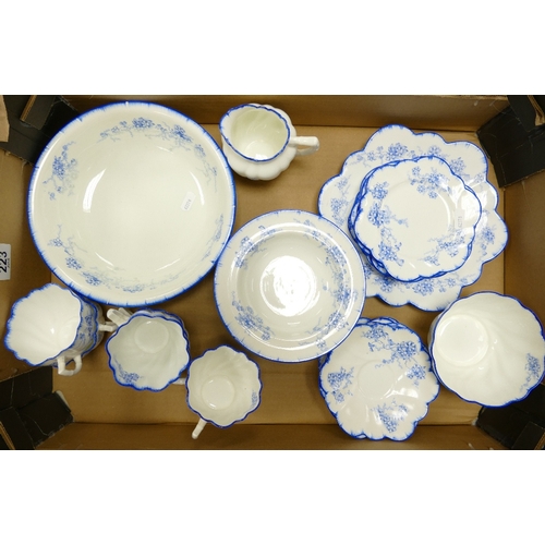 223 - Grafton Chine blue floral 28 piece tea and dinnerware to include 6 trios, milk jug, sugar bowl, cake... 