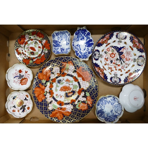 403 - A collection of Royal Crown Derby items to include Mikado pin dishes, Peony dinner plate, Peony side... 