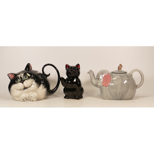 334 - Three Carltonware Novelty Teapots to include two Cat Themed and one Elephant themed examples. (3)