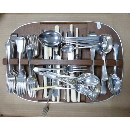 344 - A Mid-Century Cutlery Tray holding a quantity of SIlverplate and similar Cutlery (1 Tray)