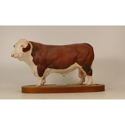 346 - Beswick Connoisseur Model Matte Polled Hereford Bull on Stand.