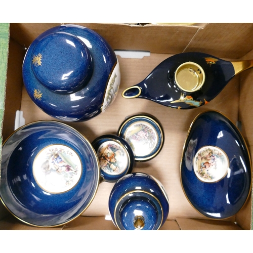 379 - A collection of later Carlton ware decorated blue pieces including jar & cover, dishes etc (7)