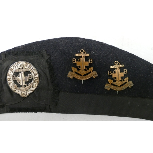 390 - The Boys Brigade hat with badges together with Ladies fur hat and purse