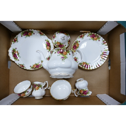 65 - Royal Albert old Country Roses Teaware to include Teapot, Cake Plate, Four Plates, Two Milk Jugs, Su... 