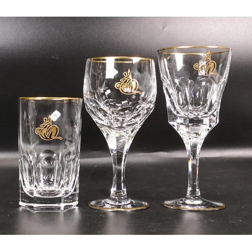 436 - Three De Lamerie Fine Bone China heavily gilded Non Matching Wine Glasses with Personalized  Motif, ... 