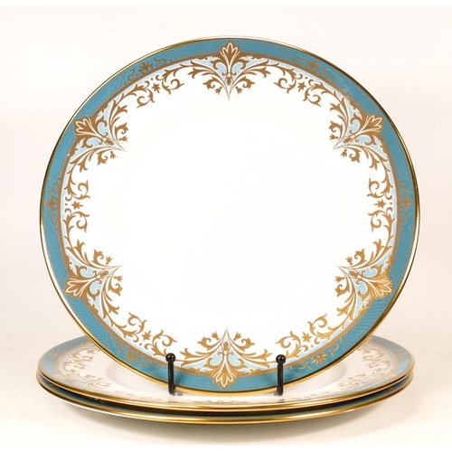 455 - De Lamerie Fine Bone China heavily gilded Turquoise Rimmed Plates, specially made high end quality i... 