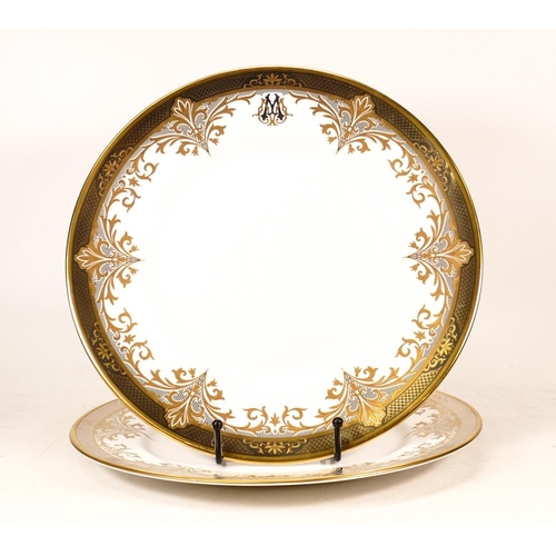 460 - De Lamerie Fine Bone China heavily gilded Silver & Gilt Rimmed Plates with Personalized Motif, speci... 