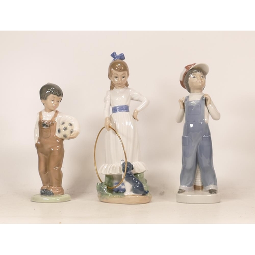 478 - Two Nao Pottery figures including Girl with Hoop, Boy with Football & Lladro figure of Boy in Braces... 