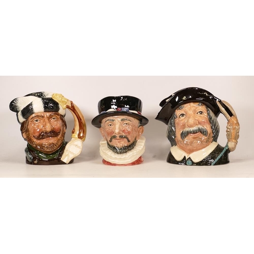 496 - Royal Doulton Large Character Jugs Beefeaters , The Trapper D6609 & Sancho Panca D6461(3)