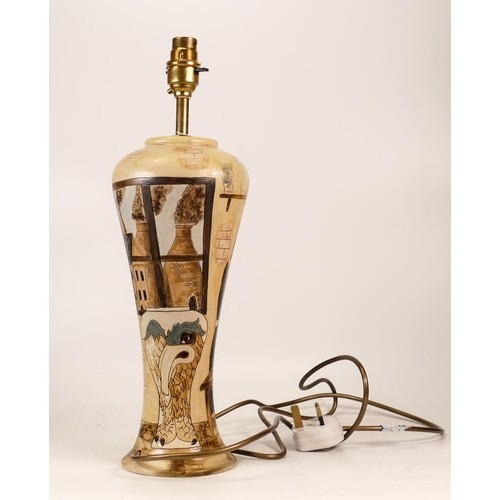 504 - Burlsem Pottery Table Lamp of Tapering Form depicting a Paintress at Work. Height: 39.5cm incl. fitt... 