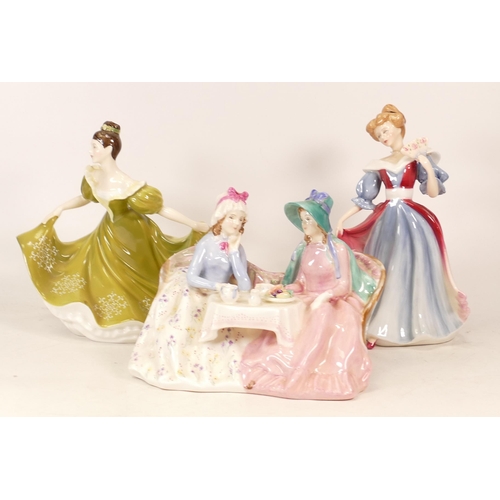 125 - Three Royal Doulton Lady Figures to include Afternoon Tea HN1747 (small broken section to top of set... 