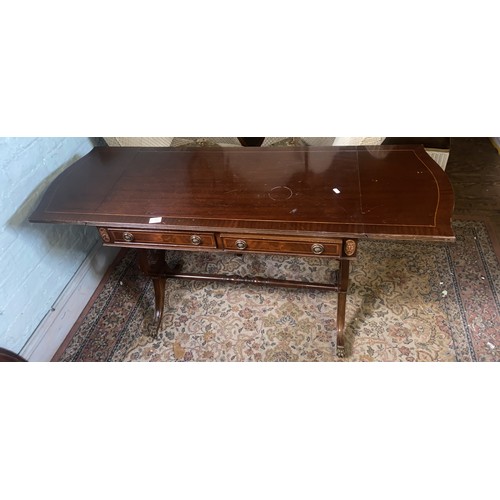 576 - Bevan Funnell 'Reprodux' inlaid side table with 2 drawers.