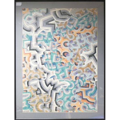 640 - Paul Montem CLARKE (1915-1999) Large Geometric Abstract, Crayon on Paper. Framed Behind Glass. Size ... 