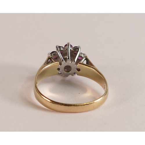 793 - 9ct ladies ring set with pink & white stones, size N/O, 3.3g.