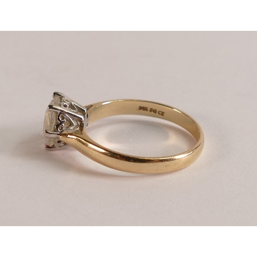 797 - 14ct gold ladies ring set with solitaire CZ, size L, 2.8g.