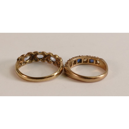 799 - Two 9ct gold ladies ring, both set with blue stones, size J & O,4.5g. (2)