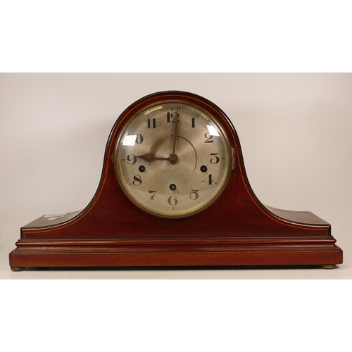 347 - Early 20th Century Inlaid Napoleon Hat Type Mantle Clock with Arabic Numeral Dial. Some wear to face... 