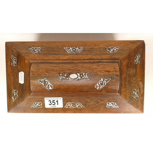 351 - A George IV Sarcophagus Tea Caddy with Mother of Pearl Scrollwork Inlay. Interior Lids have Initials... 