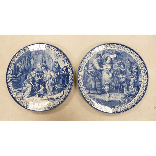 355 - A Pair of Delft Blau Blue and White Hanging Wall Plates Diameter: 29.5cm (2)