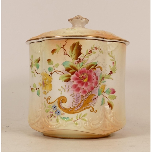 394 - Carlton Ware biscuit barrel in the Rose and Curlicue pattern. Height 17cm