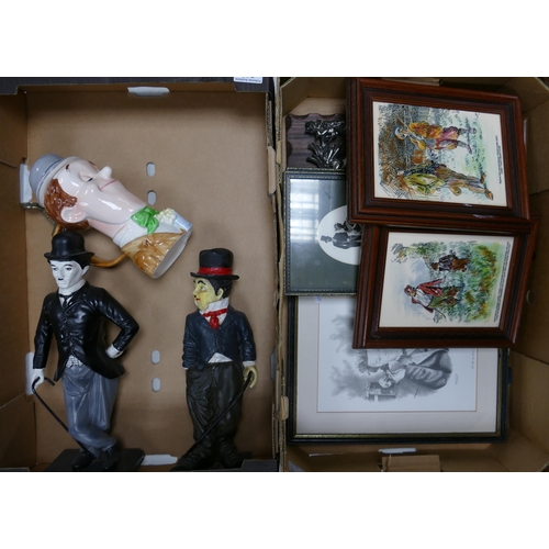 556 - A Mixed Collection of Items to include Figures of Charlie Chaplin, Laurel & Hardy Pewter Lidded Stei... 