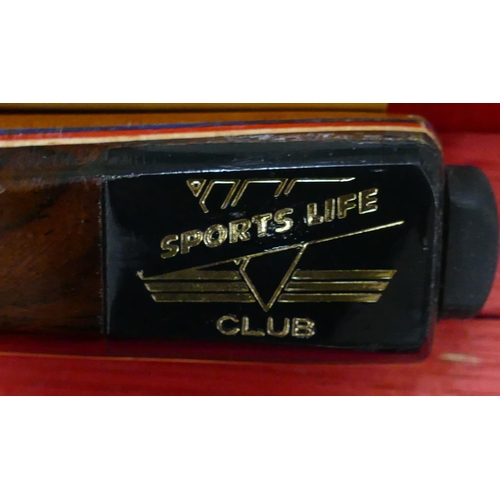 564 - Cased Sports Life Club Pool Cue. Length of Cue: approx. 144cm