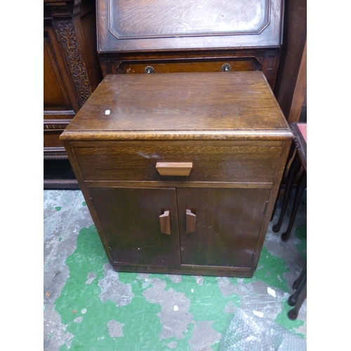 590 - Mid century dark Oak bedside cabinet 61cm W x 72cm H