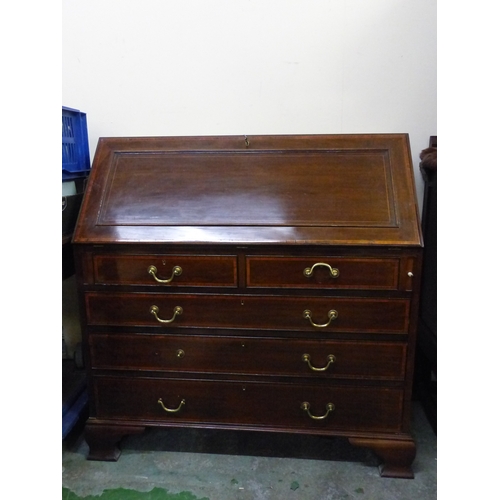 596 - Early 20th Century Inlaid Mahogany Bureau 2 over 3 drawers to base with fall front writing desk ( ke... 