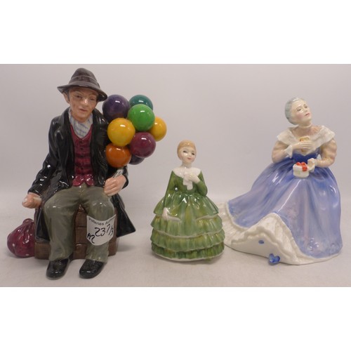 237 - Three Royal Doulton Figures to include The Balloon Man HN1954 (seconds), Happy Anniversary HN3097 an... 